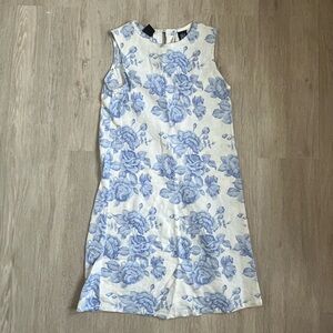 GAP Linen Cream and Blue Floral Sleeveless a-line Dress